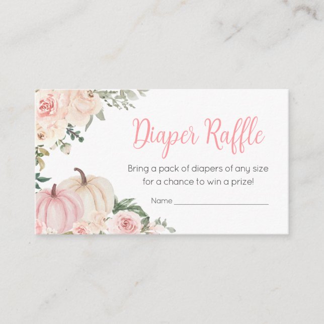 Pink Fall Floral Pumpkin Diaper Raffle Enclosure Card (Front)