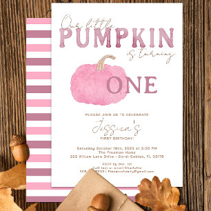 Pink Fall Pumpkin 1st Birthday Party Invitation