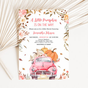 Pink Fall Pumpkin Truck Baby Shower Invitation