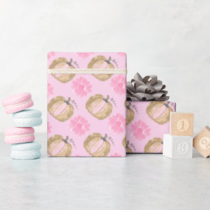 Pink Fall Pumpkins and Flowers Wrapping Paper