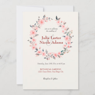 Pink Fall Spring Winter Wild flowers Wedding Invitation