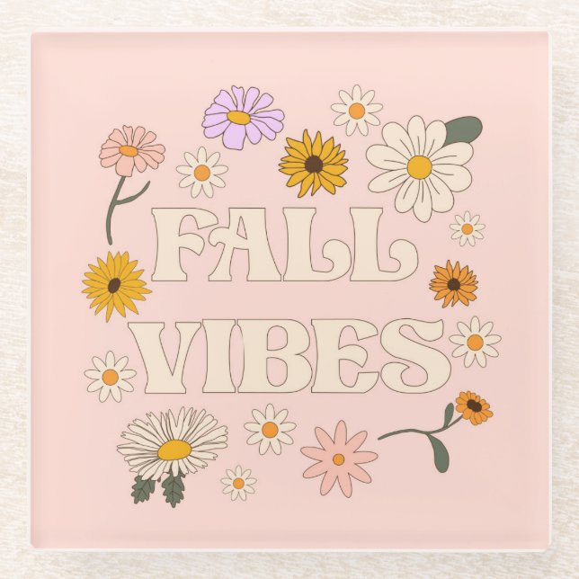 Pink Fall Vibes Glass Coaster (Front)