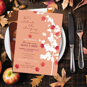 Pink Falling Autumn Leaves Thanksgiving Dinner Invitation