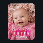 Pink Family Birthday Custom Flexible Photo Magnet<br><div class="desc">Cute pink custom family photo front Happy Birthday.</div>