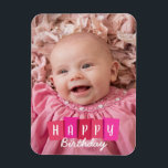 Pink Family Birthday Custom Flexible Photo Magnet<br><div class="desc">Cute pink custom family photo front Happy Birthday.</div>