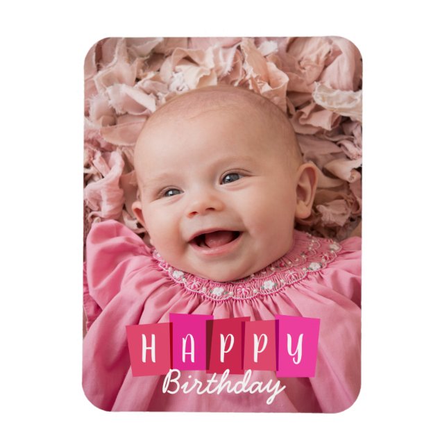 Pink Family Birthday Custom Flexible Photo Magnet (Vertical)