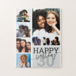 Pink Family Friends Photo Collage Happy Birthday Jigsaw Puzzle<br><div class="desc">This cool and cute happy birthday puzzle is perfect for any friend or family member. It features eight customisable photograph pictures with the quote, "Happy Birthday, " on top of a medium grey "30" (which can be changed to any age) and soft grey colour block square. It's modern, fun, and...</div>