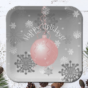 Pink Fancy Christmas Ornament Paper Plate