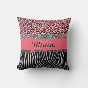 Pink Fancy Glitter Girly Leopard Print Elegant Cushion