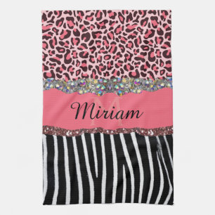 Pink Fancy Glitter Girly Leopard Print Elegant Tea Towel