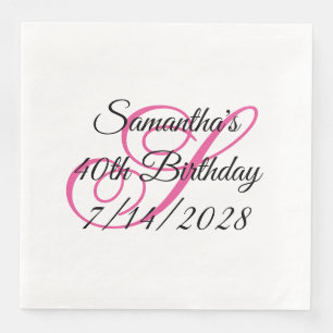 Pink Fancy Monogram 40th Birthday Napkin