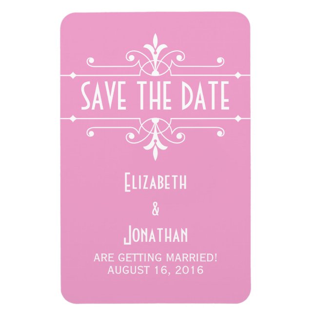 Pink Fancy Ornamental Save the Date Magnet (Vertical)