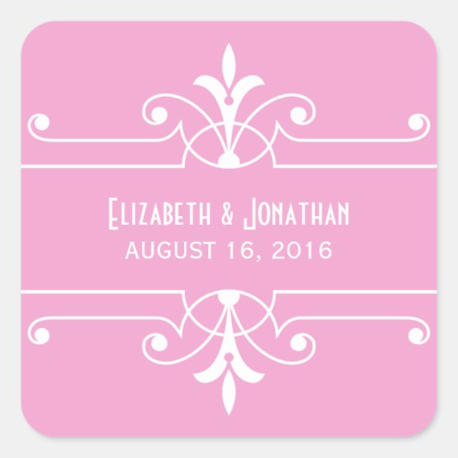 Pink Fancy Ornamental Wedding Stickers (Front)