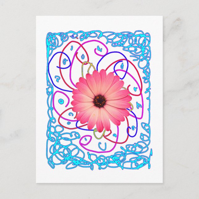 Pink fantastic flower postcard (Front)