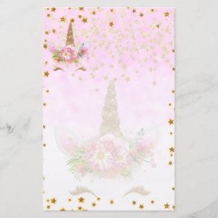 Pink Fantasy and Golden Stars Unicorn Stationery