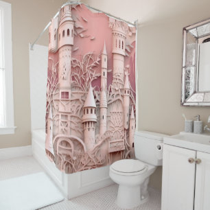 Pink Fantasy Castle Mediaeval Mythical Magical  Shower Curtain