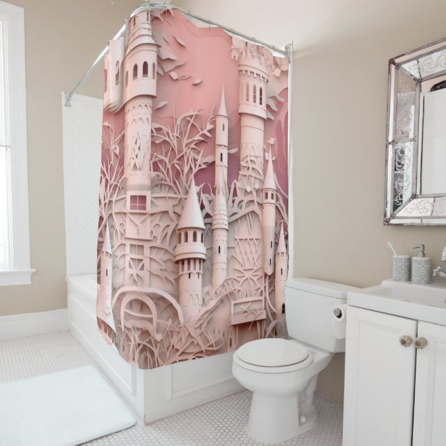 Pink Fantasy Castle Mediaeval Mythical Magical  Shower Curtain (In Situ)