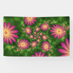 Pink Fantasy Flowers Modern Abstract Fractal Art Banner