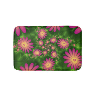 Pink Fantasy Flowers Modern Abstract Fractal Art Bath Mat