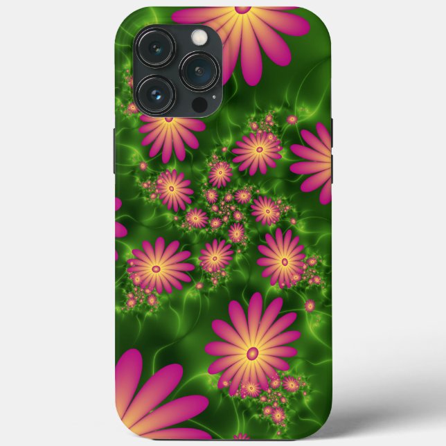 Pink Fantasy Flowers Modern Abstract Fractal Art Case-Mate iPhone Case (Back)