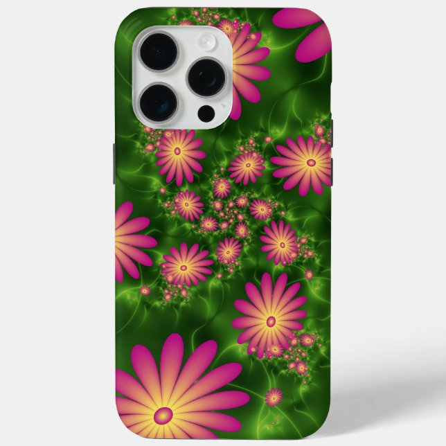 Pink Fantasy Flowers Modern Abstract Fractal Art Case-Mate iPhone Case (Back)