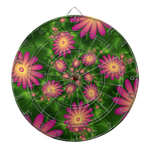 Pink Fantasy Flowers Modern Abstract Fractal Art Dartboard