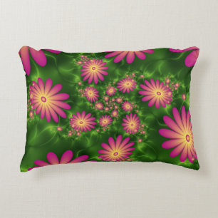 Pink Fantasy Flowers Modern Abstract Fractal Art Decorative Cushion