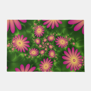 Pink Fantasy Flowers Modern Abstract Fractal Art Doormat