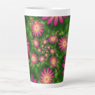 Pink Fantasy Flowers Modern Abstract Fractal Art Latte Mug