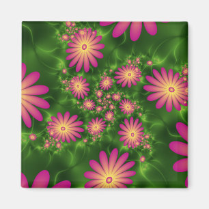Pink Fantasy Flowers Modern Abstract Fractal Art Magnet