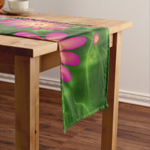 Pink Fantasy Flowers Modern Abstract Fractal Art Short Table Runner