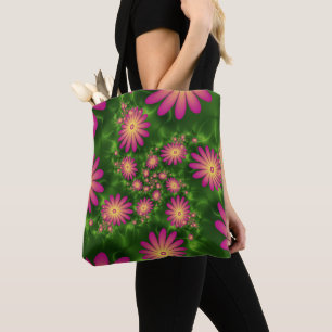 Pink Fantasy Flowers Modern Abstract Fractal Art Tote Bag