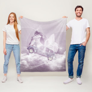 Pink Fantasy Flying Horse Car Butterfly Fairy Wing Fleece Blanket