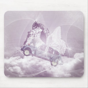 Pink Fantasy Flying Horse Car Butterfly Fairy Wing Mouse Pad