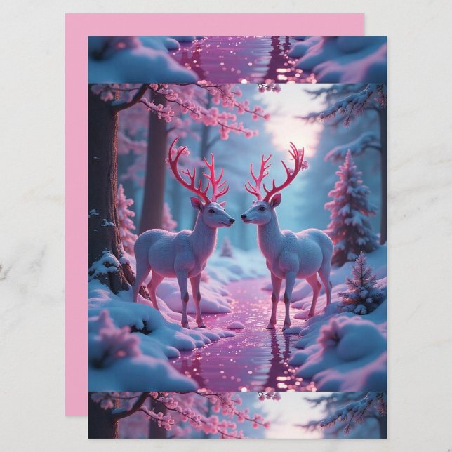 Pink Fantasy Reindeers  (Stand out with custom flat cards, turn this flat card into anything imaginable.)