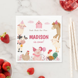 Pink Farm Animal Barn Themed Birthday Party Napkin