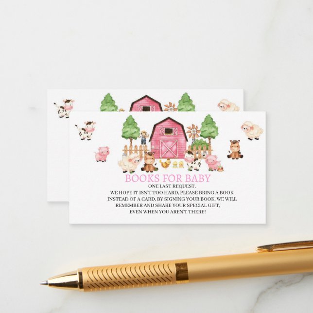 Pink Farm Animals Baby Shower  Enclosure Card (Front/Back In Situ)