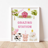 Pink Farm animals birthday party Grazing station