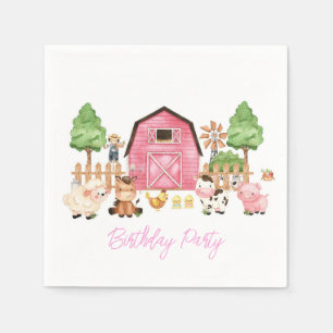 Pink Farm Animals Birthday Party Napkin