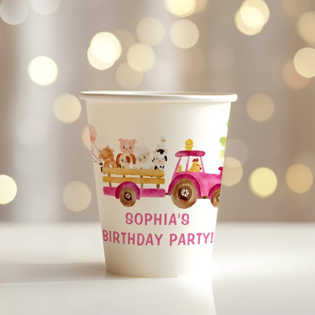Pink Farm animals birthday party Paper cup (Creator Uploaded)