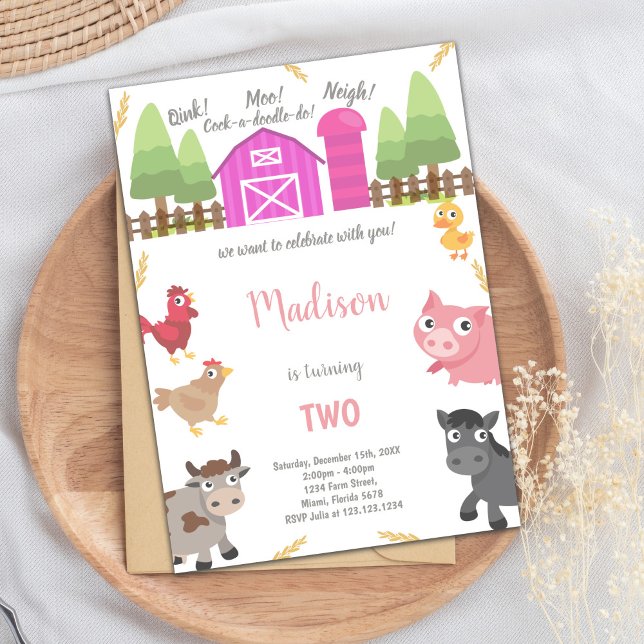 Pink Farm Animals Invitations (Pink Farm Animals Invitations)