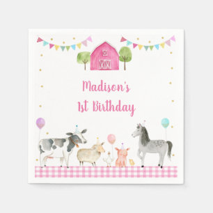 Pink Farm Barnyard Birthday Napkin