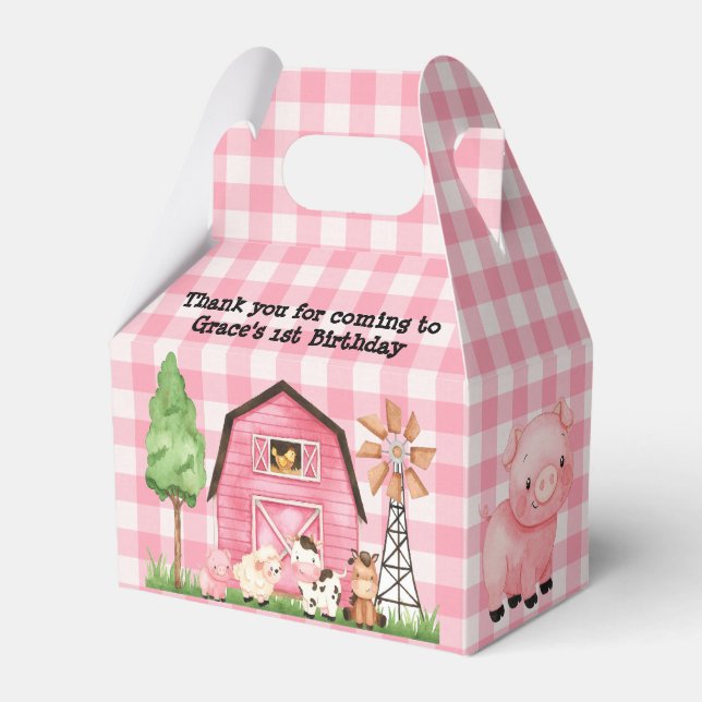 Pink Farm Barnyard Birthday Party Favour Box (Front Side)