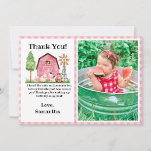 Pink Farm/ Barnyard Birthday Photo Thank You Card