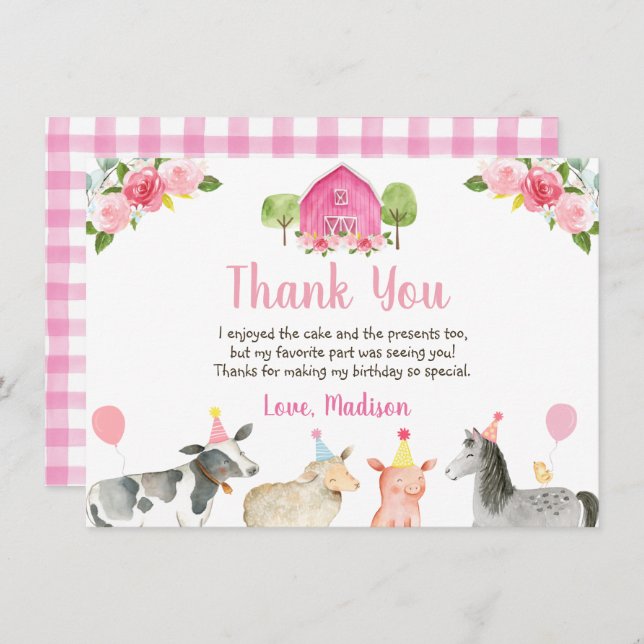 Pink Farm Barnyard Birthday Thank You (Front/Back)