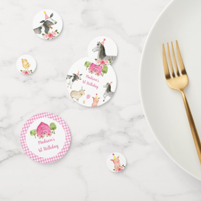 Pink Farm Barnyard Floral Birthday Confetti (Group)