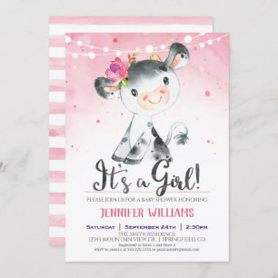 Pink Farm Cow Baby Shower Girl Invitation