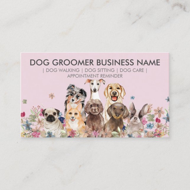 Pink Farm Dog Grooming Sitter Walker Appointment Business Card (Front)