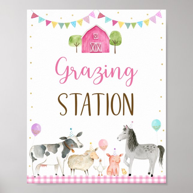 Pink Farm Grazing Station Birthday Sign (Front)