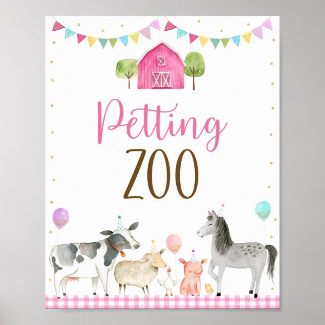 Pink Farm Petting Zoo Birthday Sign (Front)